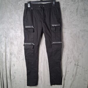 Hot Topic Mens Black Multi-Pocket Zipper Cargo Jogger Pants Size M Streetwear